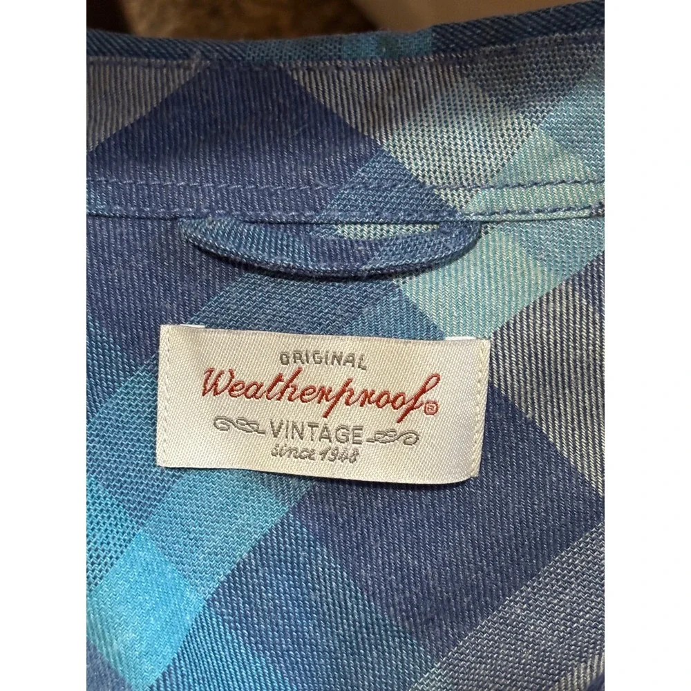 Weatherproof Vintage Mens Blue Teal Plaid Flannel Button Down Shirt Large